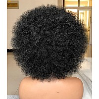 HIHOO Short Afro Wig with Bangs for Black Women Afro Kinky Curly Wig 70s Premium Synthetic Big Afro Wig(Black)