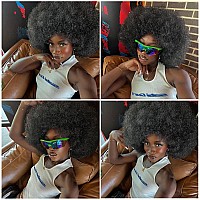 HIHOO Short Afro Wig with Bangs for Black Women Afro Kinky Curly Wig 70s Premium Synthetic Big Afro Wig(Black)