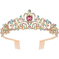 Cocide Gold Tiara For Women Crystal Crown With Colorful Gemstones Rhinestones Hair Accessories For Girl Birthday Party Princess