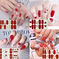 Tailaimei 12 Sheets Valentines Day Nail Wraps Adhesive Nail Art Stickers Full Wraps Strips With 2 Pcs Nail Files For Diy Nail D