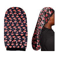 Large Bonnet Silky Satin Bonnet With Elastic Soft Band Red Black Bonnet