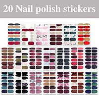 Wokoto 20 Sheets Solid Gradient Full Nail Wraps For Women Nails Self Adhesive Nail Polish Stickers Classic Solid Nail Strips P