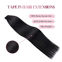 Sixstarhair Jet Black Tape In Hair Extensions Human Hair 20 Pieces Natural Black Hair Extensions Made Of 100 Remy Human Hair And