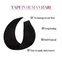 Sixstarhair Jet Black Tape In Hair Extensions Human Hair 20 Pieces Natural Black Hair Extensions Made Of 100 Remy Human Hair And