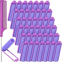 43Piece Foam Sponge Hair Rollers Set With 42 Soft Flexible Curlers Stainless Steel Rat Tail Comb And Pintail Comb Purple