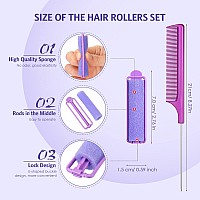 43Piece Foam Sponge Hair Rollers Set With 42 Soft Flexible Curlers Stainless Steel Rat Tail Comb And Pintail Comb Purple