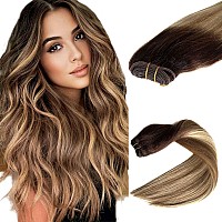 Sew In Hair Extensions Real Human Hair Ombre Brown To Ash Brown Balayage Blonde Weft Hair Extensions Human Hair Bundles 22Inch