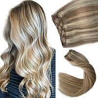 Sew In Hair Extensions Real Human Hair Ash Brown And Platinum Blonde Balayage Weft Hair Extensions Human Hair 22Inch 120G Hand