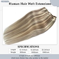 Sew In Hair Extensions Real Human Hair Ash Brown And Platinum Blonde Balayage Weft Hair Extensions Human Hair 22Inch 120G Hand