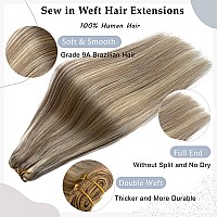 Sew In Hair Extensions Real Human Hair Ash Brown And Platinum Blonde Balayage Weft Hair Extensions Human Hair 22Inch 120G Hand