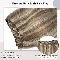 Sew In Hair Extensions Real Human Hair Ash Brown And Platinum Blonde Balayage Weft Hair Extensions Human Hair 22Inch 120G Hand