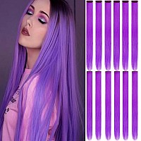 12 Pcs Colored Hair Extensions Colorful Clip in Hair Extensions 21 inch Synthetic Straight Hair Extensions for Kids Girls Women