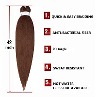 Showcoco Easy Braid Pre Stretched Braiding Hair Auburn Brown 42 Inch Yaki Texture Easy Crochet Braids 8 Packs Hot Water Setting