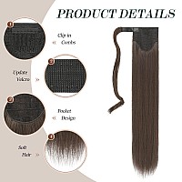 Feshfen Straight Long Ponytail Extensions 24 Inch Chestnut Brown Wrap Around Synthetic Ponytails Hair Piece Pony Tail Hair Exten