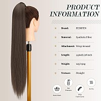 Feshfen Straight Long Ponytail Extensions 24 Inch Chestnut Brown Wrap Around Synthetic Ponytails Hair Piece Pony Tail Hair Exten