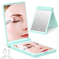 wobsion Lighted Compact Mirror, Rechargeable Travel Makeup Mirror,1x/3x Magnifying Mirror with Light,300?Flip Folding Portable Mirror,2-Sided Magnetic Switch Handheld Mirror,Dimmable,Gifts for Girls