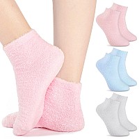 Janmercy 3 Pairs Aloe Socks Moisturizing Spa Socks Infused Socks Gel Sleeping Fuzzy Socks Dry Feet Socks Non Slip Lotion Socks F