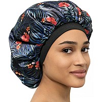 Caplord Satin Bonnet Adjustable Sleeping Silk Bonnet Black Women Men Double Layer Satin Lined Sleep Cap Sleeping Hair Wrap Silk