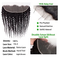 Lace Frontal Closure 13X4 Ear To Ear Hd Lace Frontal Deep Wave Brazilian Virgin Human Hair Extensions Frontal Bleached Knots Pre