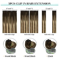 Doores Clip In Hair Extensions Human Hair 5Pcs 75G Balayage Walnut Brown To Ash Brown And Bleach Blonde 14 Inch Remy Human Hair