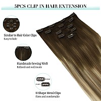 Doores Clip In Hair Extensions Human Hair 5Pcs 75G Balayage Walnut Brown To Ash Brown And Bleach Blonde 14 Inch Remy Human Hair