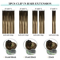 Doores Hair Extensions Clip Ins Human Hair Extensions 5Pc 75G 16 Inch Balayage Walnut Brown To Ash Brown And Bleach Blonde Clip