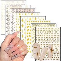 8 Sheets Gold Nail Art Stickers 3D Selfadhesive Nail Stickers Design Love Heart Letters Stars Circle Triangle Square Nail Art