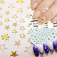 8 Sheets Gold Nail Art Stickers 3D Selfadhesive Nail Stickers Design Love Heart Letters Stars Circle Triangle Square Nail Art