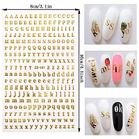 8 Sheets Gold Nail Art Stickers 3D Selfadhesive Nail Stickers Design Love Heart Letters Stars Circle Triangle Square Nail Art