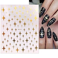 8 Sheets Gold Nail Art Stickers 3D Selfadhesive Nail Stickers Design Love Heart Letters Stars Circle Triangle Square Nail Art