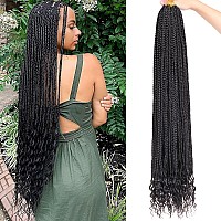 Xtrend 8 Packs 34 Inch Box Braids Crochet Hair Prelooped 3X Goddess Braids Hair Extensions Curly Ends Synthetic Boho Jumbo Box