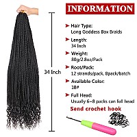 Xtrend 8 Packs 34 Inch Box Braids Crochet Hair Prelooped 3X Goddess Braids Hair Extensions Curly Ends Synthetic Boho Jumbo Box