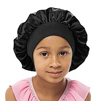 Sengterm Kids Satin Bonnet Double Layer Wide Elastic Band Sleep Cap Hair Bonnet Silky Night Cap For Girls Toddler Child