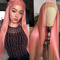 Lovestory Long Straight Synthetic Lace Front Wigs Pink Color Heat Resistant Synthetic Lace Hair Wig For Fashion Women