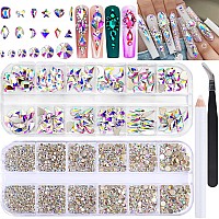 Belicey Nail Art Rhinestones White Ab Flatback Round Rhinestones Charms Nail Gem Stones With K9 Bling Glass Crystals Diamonds Je