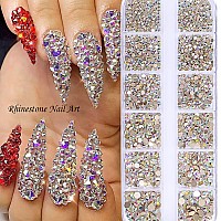 Belicey Nail Art Rhinestones White Ab Flatback Round Rhinestones Charms Nail Gem Stones With K9 Bling Glass Crystals Diamonds Je