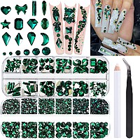 Belicey Nail Art Rhinestones Green Flatback Round Rhinestones Charms Nail Gem Stones With K9 Bling Glass Crystals Diamonds Jewel