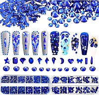 Belicey Nail Art Rhinestones Blue Flatback Round Rhinestones Charms Nail Gem Stones With K9 Bling Glass Crystals Diamonds Jewelr