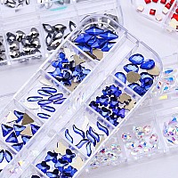 Belicey Nail Art Rhinestones Blue Flatback Round Rhinestones Charms Nail Gem Stones With K9 Bling Glass Crystals Diamonds Jewelr