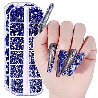 Belicey Nail Art Rhinestones Blue Flatback Round Rhinestones Charms Nail Gem Stones With K9 Bling Glass Crystals Diamonds Jewelr