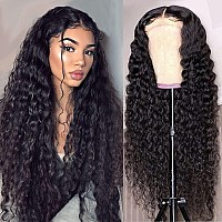 32 Inch Long Human Hair Wig Water Wave Lace Front Wigs Human Hair 180 Density Brazilian Virgin Human Hair 4X4 Curly Wave Lace C