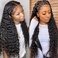 34 Inch Long Human Hair Wig Water Wave Lace Front Wigs Human Hair 180 Density Brazilian Virgin Human Hair 4X4 Curly Wave Lace C