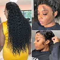 34 Inch Long Human Hair Wig Water Wave Lace Front Wigs Human Hair 180 Density Brazilian Virgin Human Hair 4X4 Curly Wave Lace C