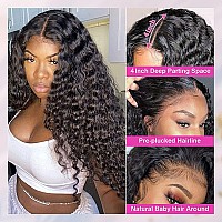 34 Inch Long Human Hair Wig Water Wave Lace Front Wigs Human Hair 180 Density Brazilian Virgin Human Hair 4X4 Curly Wave Lace C