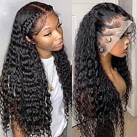 Pizazz 220% Density Deep Wave Lace Front Wigs Human Hair Pre Plucked with Baby Hair Natural Hairline 13x4 Glueless Human Hair Wigs for Black Women Natural Color(26 Inch)