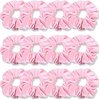 IVARYSS Pink Scrunchies, Premium Velvet Soft Hair Scrunchy, Solid Colors Thick Elastic Bands, Hair Accessories for Women and Girls, 12 Pack