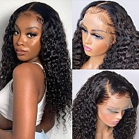 Pizazz 220% Density Deep Wave Human Hair Wigs for Black Women 13x4 Glueless HD Transparent Lace Front Wigs Human Hair With Baby Hair Natural Color(18 Inch)