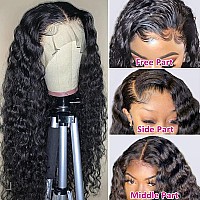 Pizazz 13X4 Deep Wave Lace Front Wigs Human Hair With Baby Hair 220 Density Glueless Hd Transparent Human Hair Wigs For Black Wo