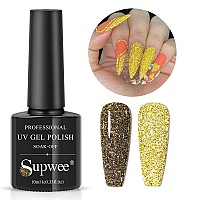 SUPWEE Yellow Reflective Gel Polish Sparkling Shiny Nail Polish Gel Disco Flash Reflective Gel Nail Polish Soak Off Lamp Gel Nail Manicure 10ML(0.33FL OZ)