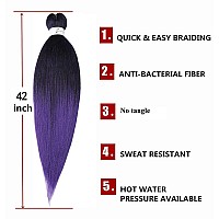 Prestretched Braiding Hair Extensions42 Inch 8 Packs Synthetic Braiding Hair Ombre Black To Purple Hot Water Setting Professio